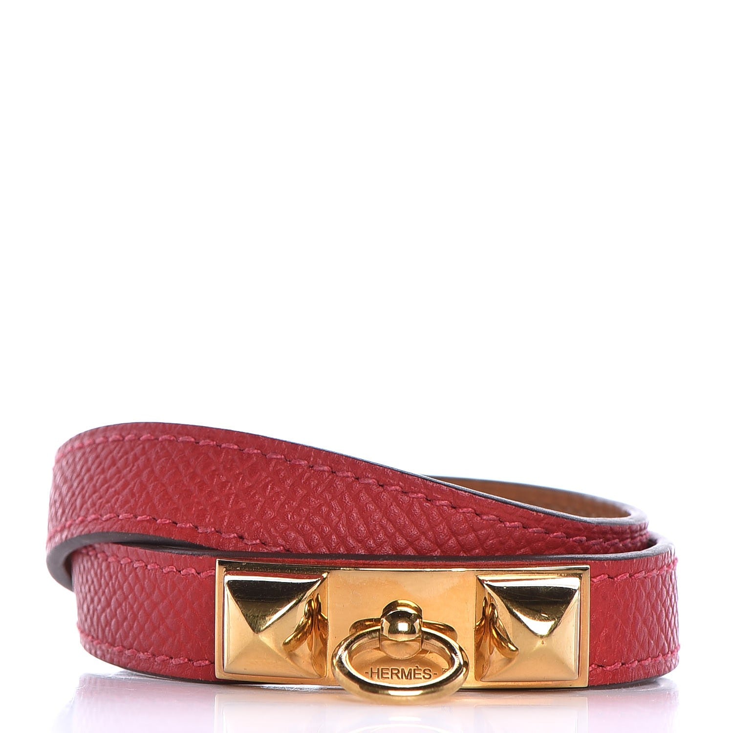 Hermes Epsom Rivale Double Tour Bracelet M Rouge Casaque 1 of 6