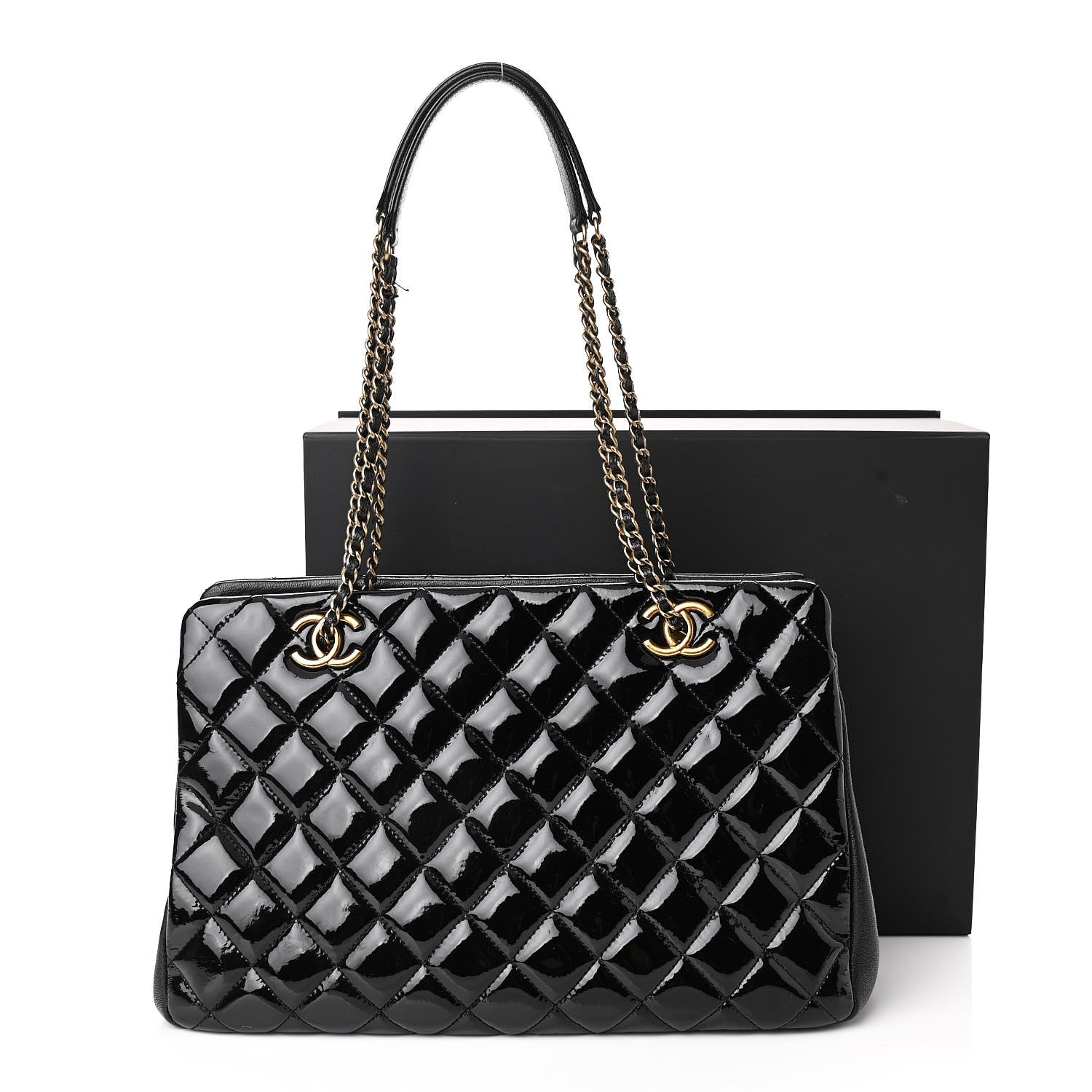 Chanel Patent Goatskin Quilted Small CC Eyelet Tote Black 12 of 12