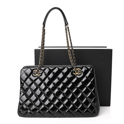 Chanel Patent Goatskin Quilted Small CC Eyelet Tote Black 12 of 12