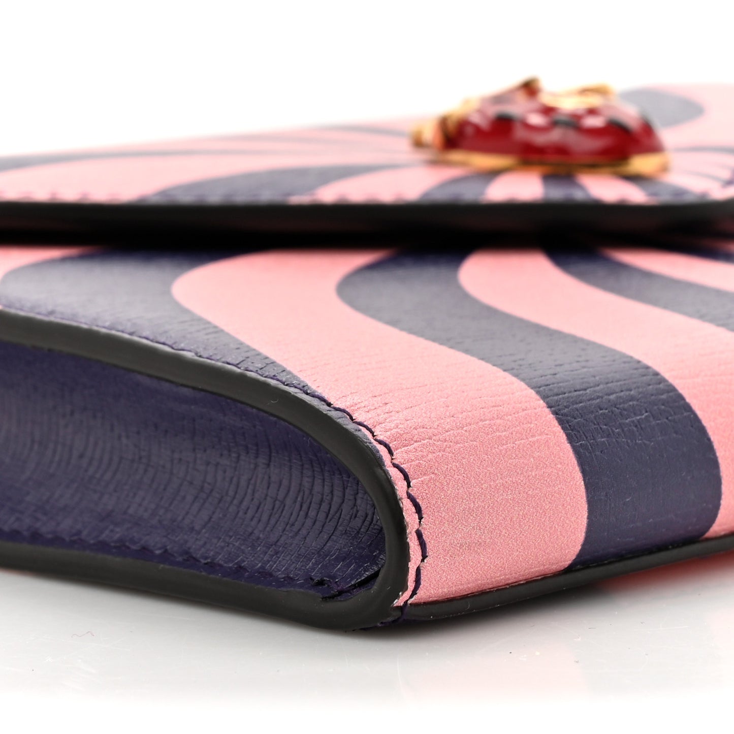 Textured Dollar Calfskin Enamel Double G Strawberry Wallet On Chain Pink Blue