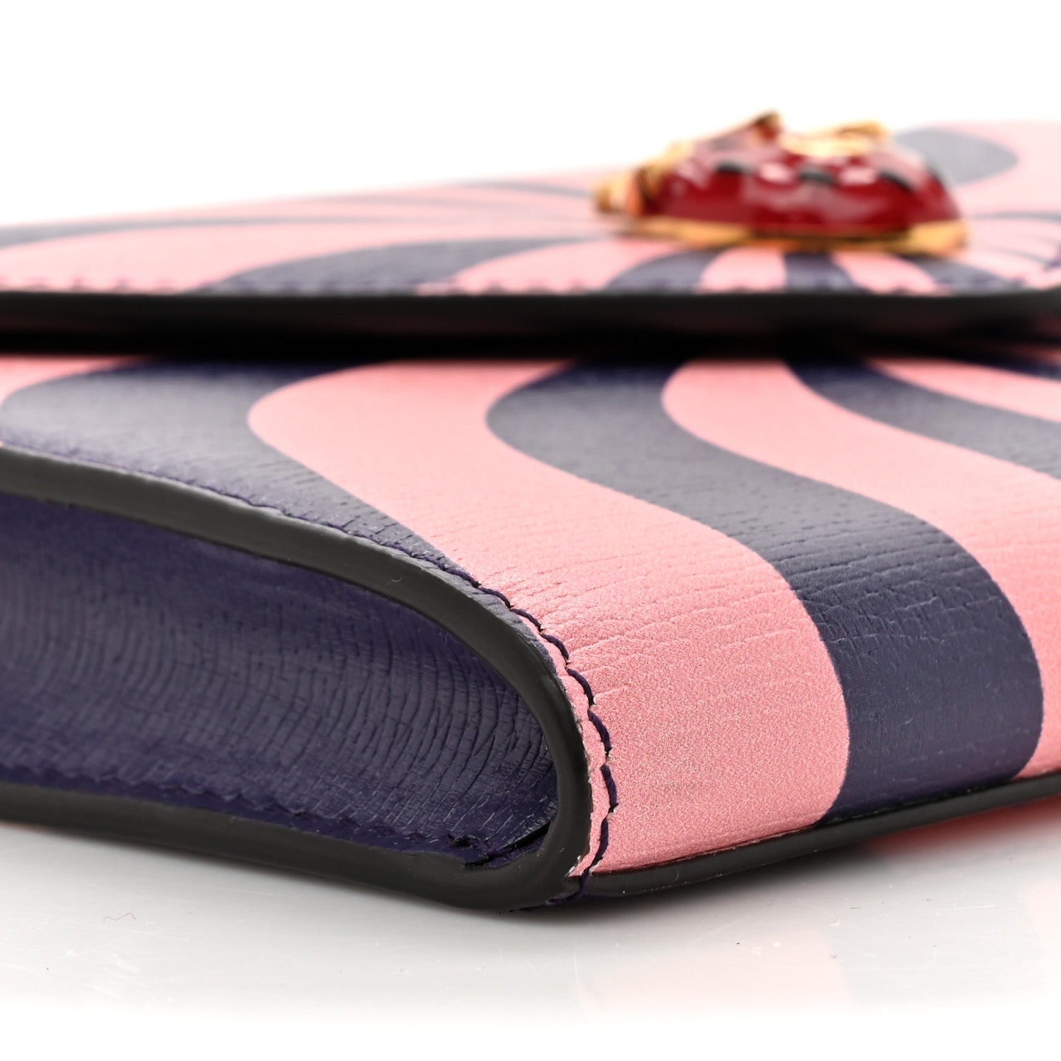 Gucci Textured Dollar Calfskin Enamel Double G Strawberry Wallet On Chain Pink Blue 10 of 14