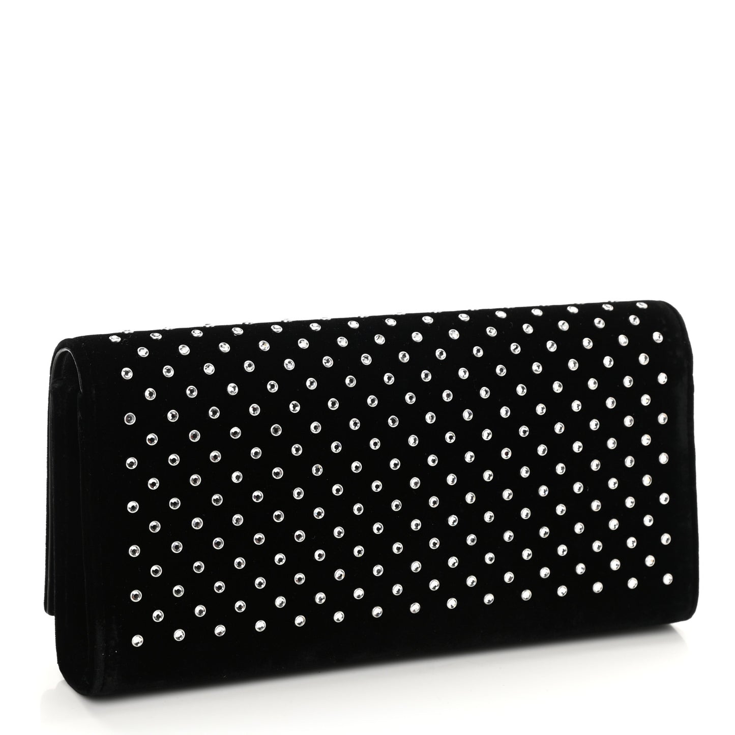 Velvet Crystal Studded Classic Monogram Clutch Black