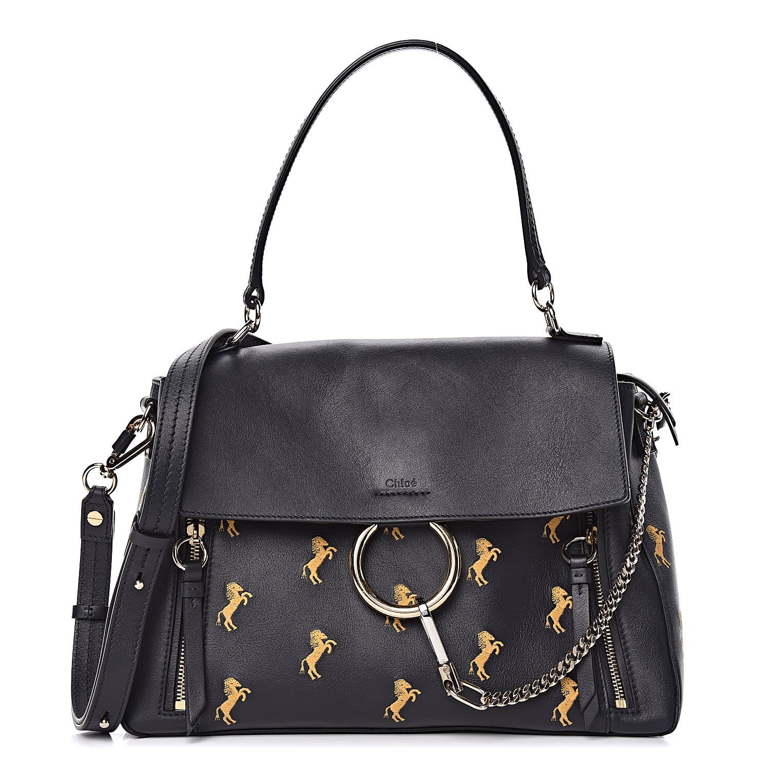 Chloe Smooth Calfskin Little Horses Embroidered Medium Faye Day Shoulder Bag Full Blue 1 of 12