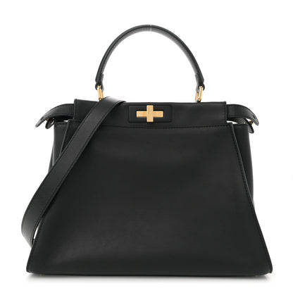 Fendi Vitello Seta Shiny Nappa Medium Peekaboo Iconic Satchel Black 1 of 10