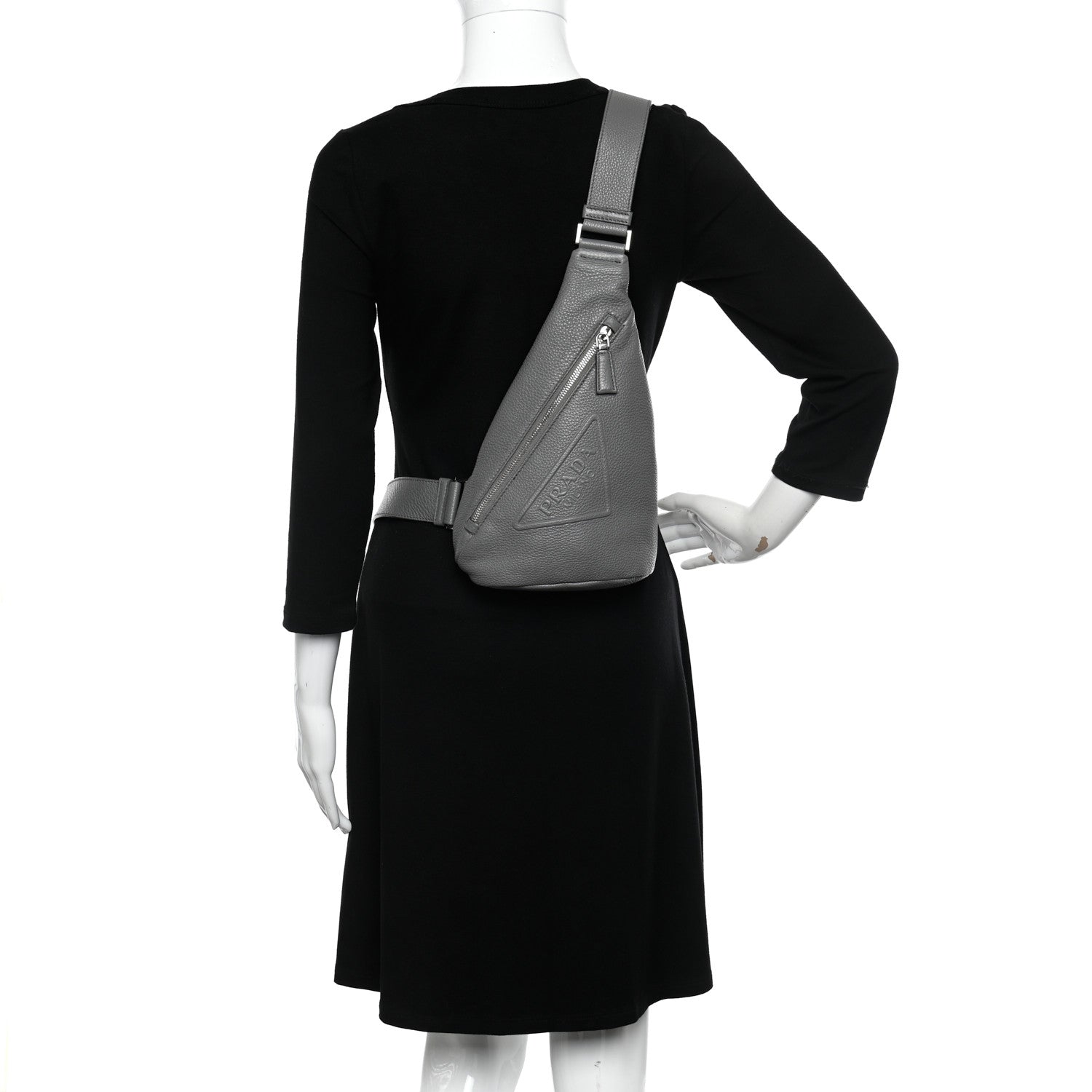 Prada Vitello Daino Logo Embossed Cross Sling Backpack Marmo 2 of 10