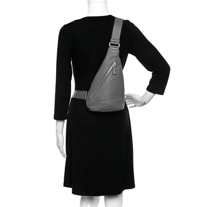 Prada Vitello Daino Logo Embossed Cross Sling Backpack Marmo 2 of 10