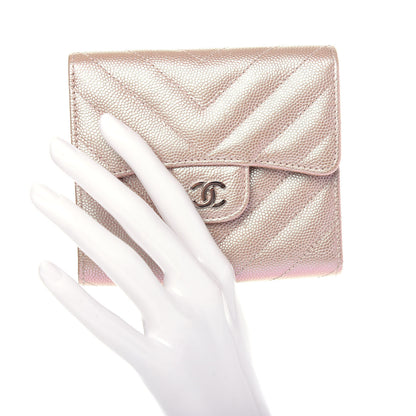 Chanel Metallic Caviar Chevron Quilted Compact Flap Wallet Light Gold 2 of 9