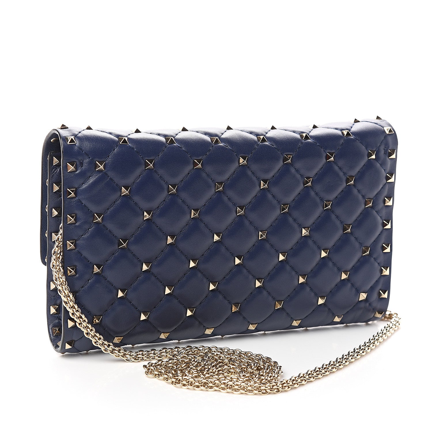 Valentino Garavani Nappa Rockstud Spike Wallet on Chain Pure Blue 2 of 9