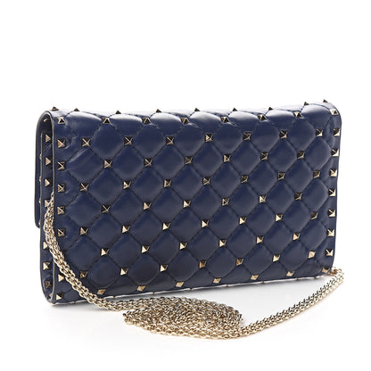 Valentino Garavani Nappa Rockstud Spike Wallet on Chain Pure Blue 2 of 9