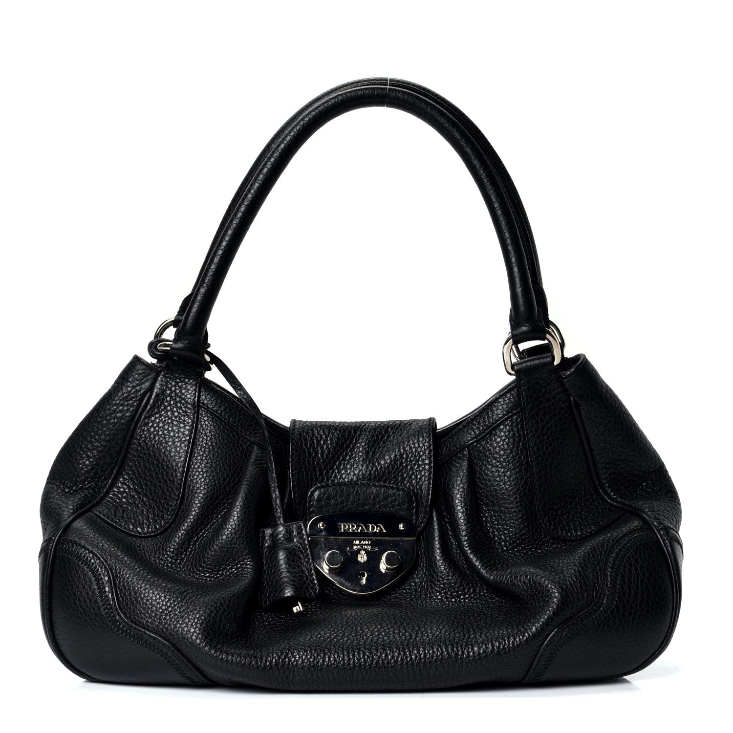 Prada Vitello Daino Pushlock Flap Shoulder Bag Black 1 of 4