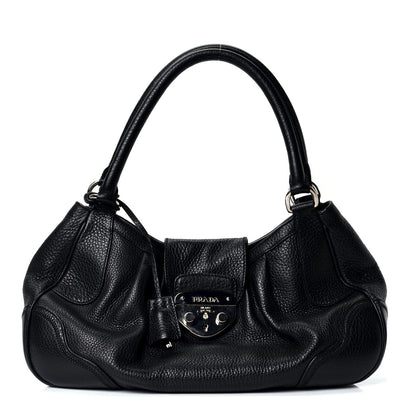 Prada Vitello Daino Pushlock Flap Shoulder Bag Black 1 of 4