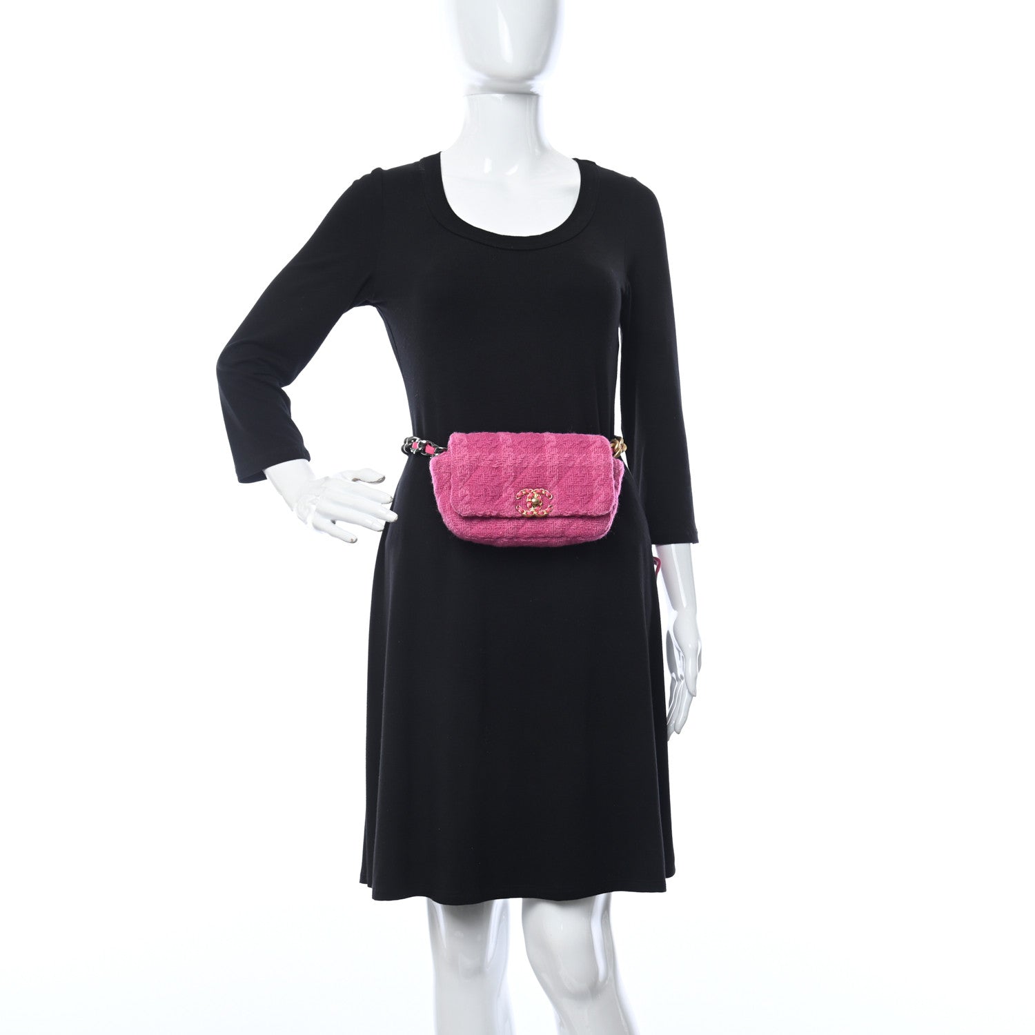 Chanel Tweed Quilted Chanel 19 Waist Bag Pink 2 of 11