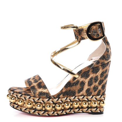Christian Louboutin Lurex Leopard Chocazeppa 120 Platform Wedge Sandals 38 Black Gold 1 of 9