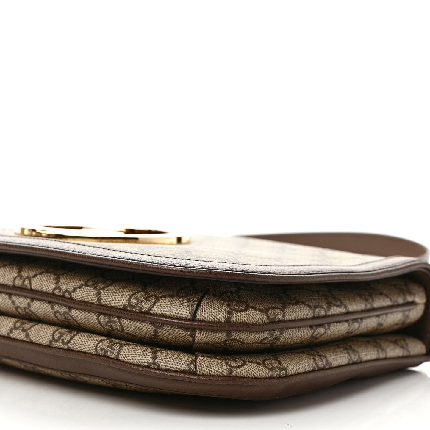 GG Supreme Monogram Textured Dollar Calfskin Web Medium Blondie Top Handle Shoulder Flap Bag Beige Ebony New Acero
