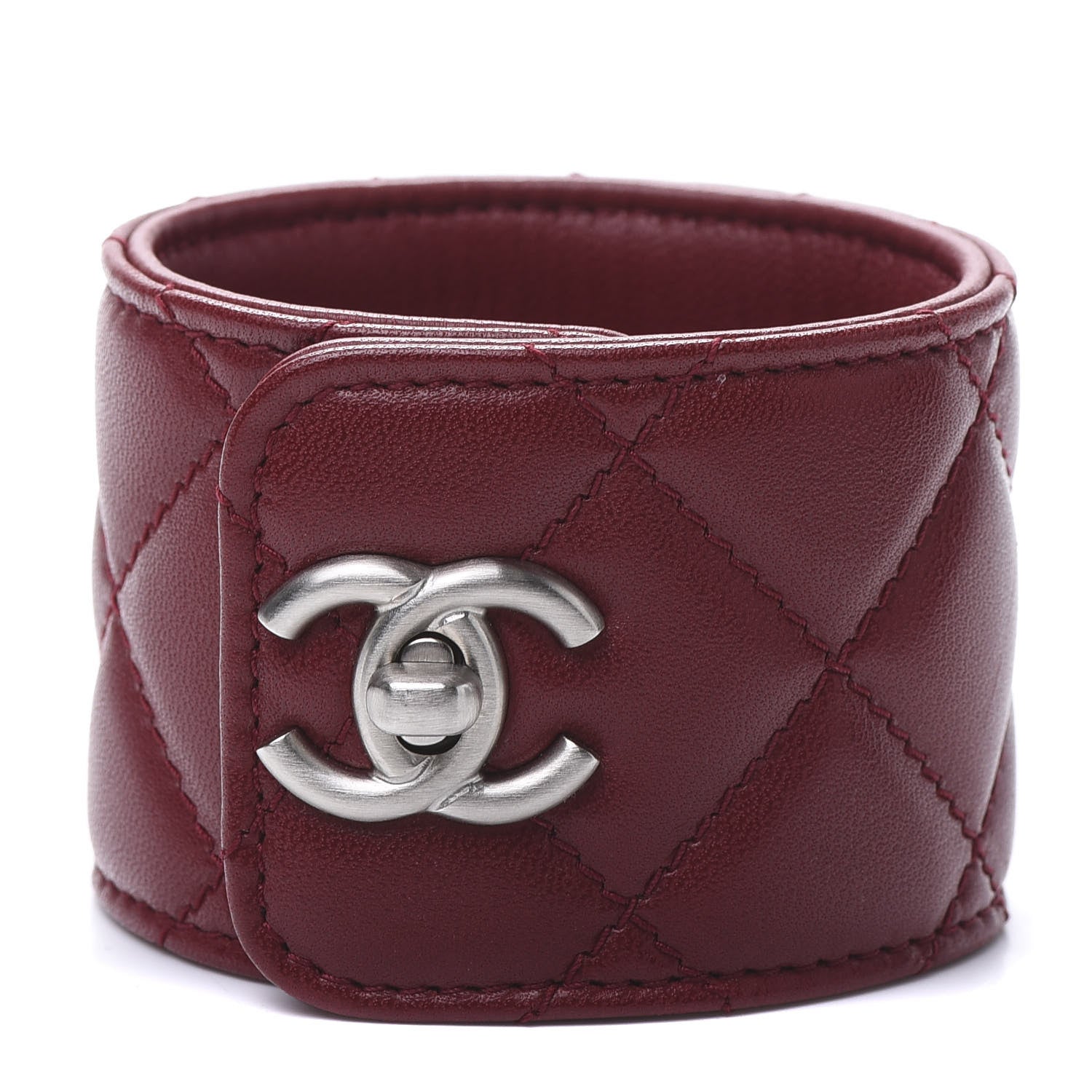 Chanel Quilted Lambskin CC Turnlock Cuff Bracelet Red 1 of 6