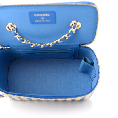 Chanel Raffia Jute Striped Small Vanity Case With Chain Blue Beige 5 of 10