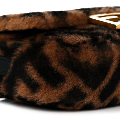 Fendi Shearling Vitello Dolce Macro FF 1974 Mini Baguette Tobacco Black 8 of 9