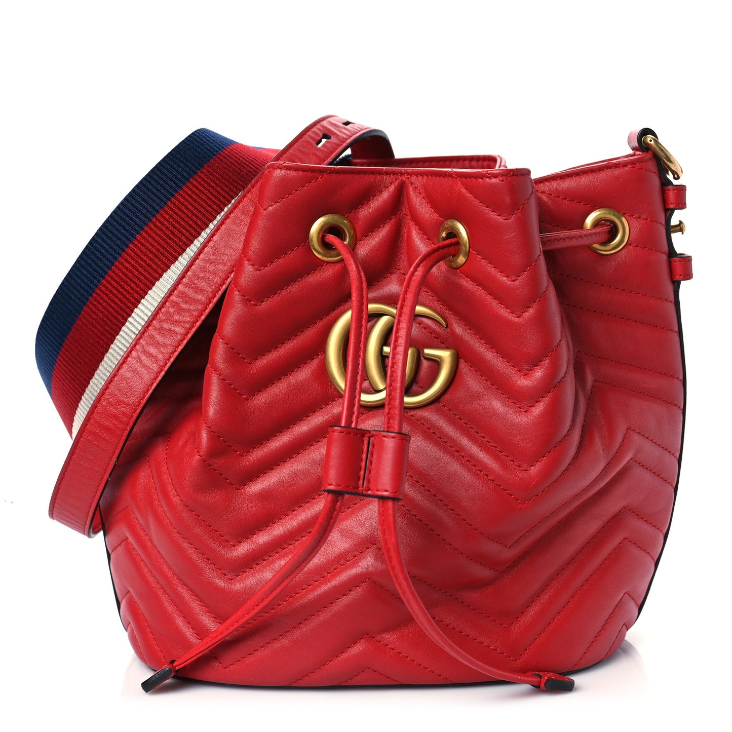 Calfskin Matelasse Sylvie Web GG Marmont Bucket Bag Hibiscus Red