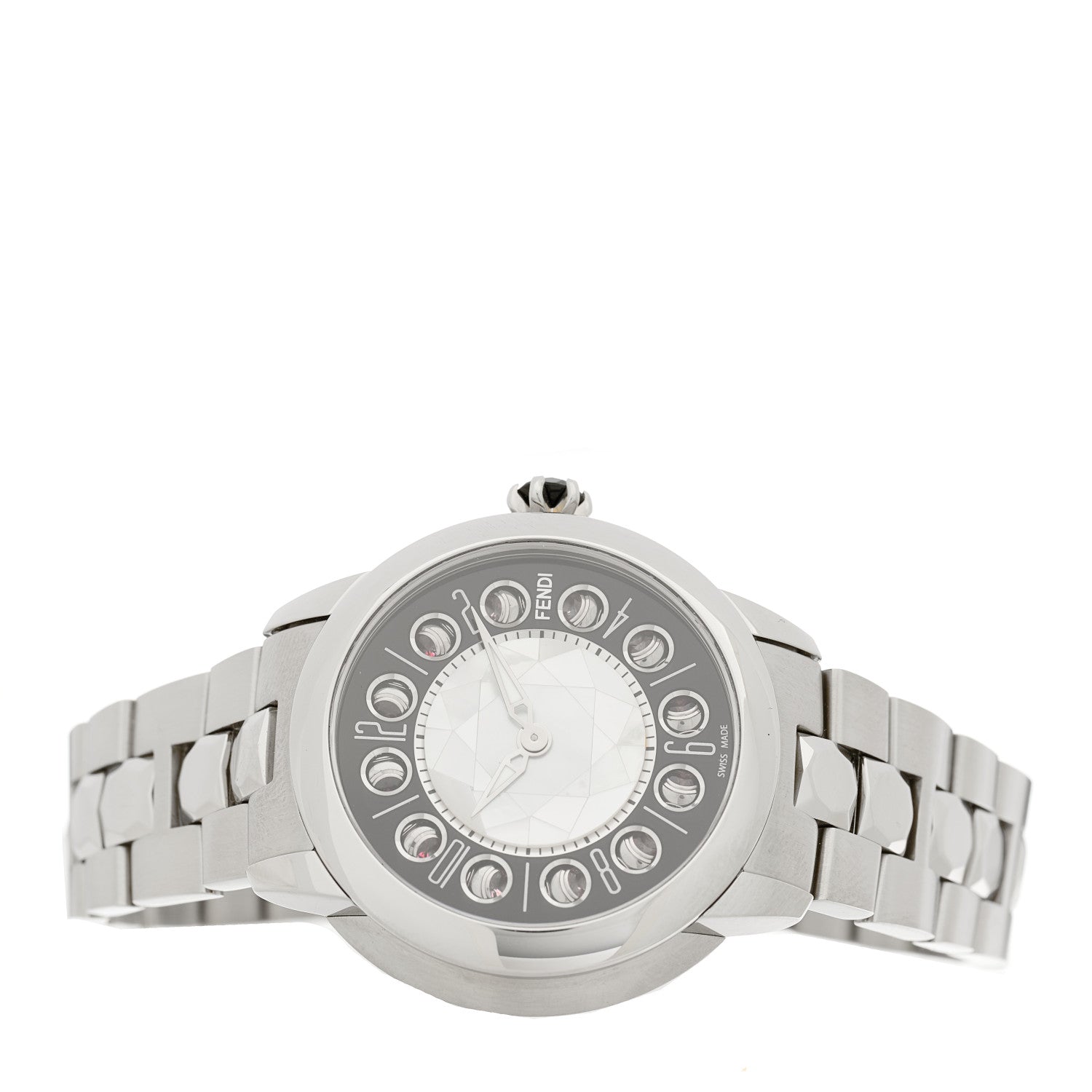 Fendi Stainless Steel Mother of Pearl Topaz Spinel 38mm Ishine Rotating Gem Two Tone Quartz Watch Black 2 of 4