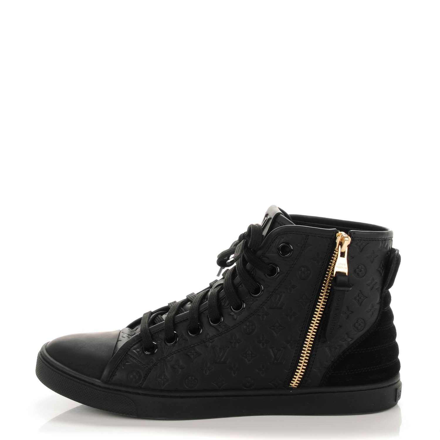 Louis Vuitton Calfskin Embossed Monogram Punchy High Top Sneakers 39 Black 1 of 7