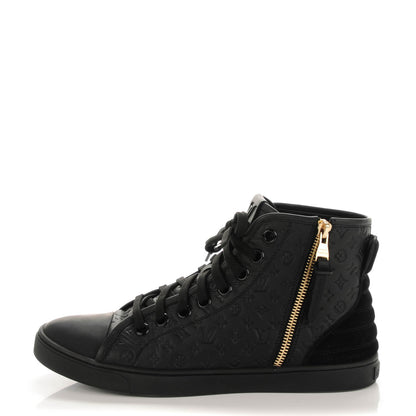 Louis Vuitton Calfskin Embossed Monogram Punchy High Top Sneakers 39 Black 1 of 7