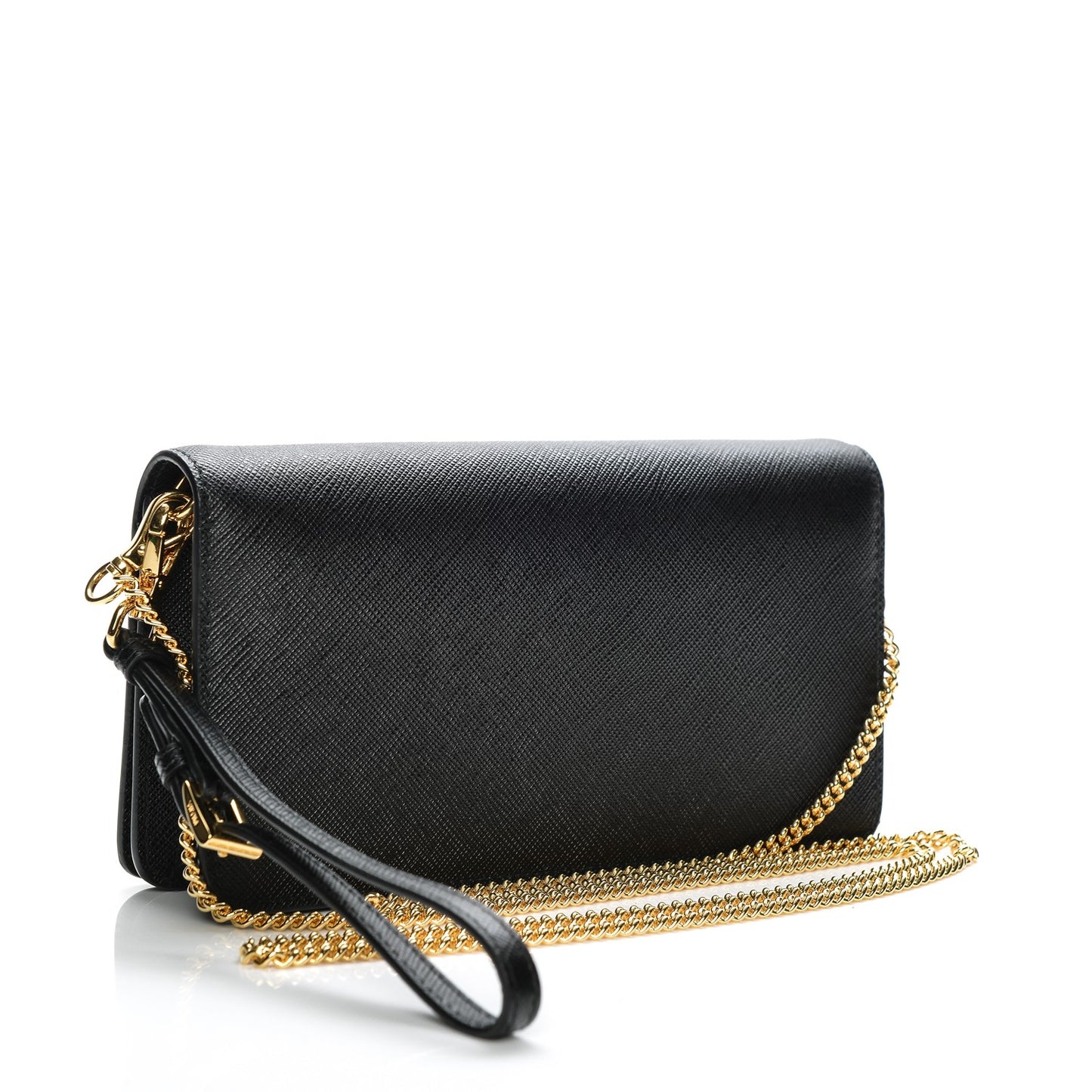 Saffiano Metal Phone Wristlet Crossbody Wallet Black