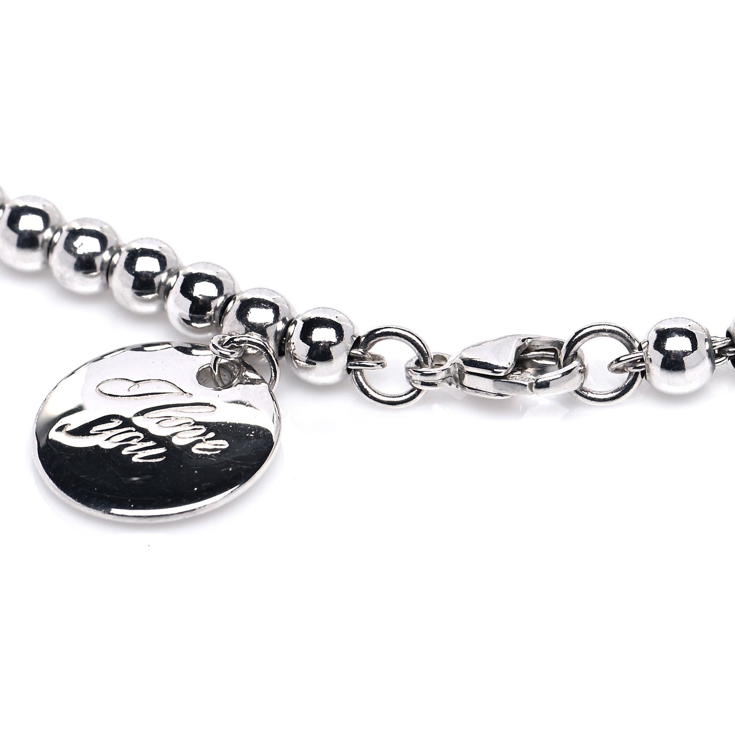 Sterling Silver 4mm I Love You Round Tag Bead Bracelet