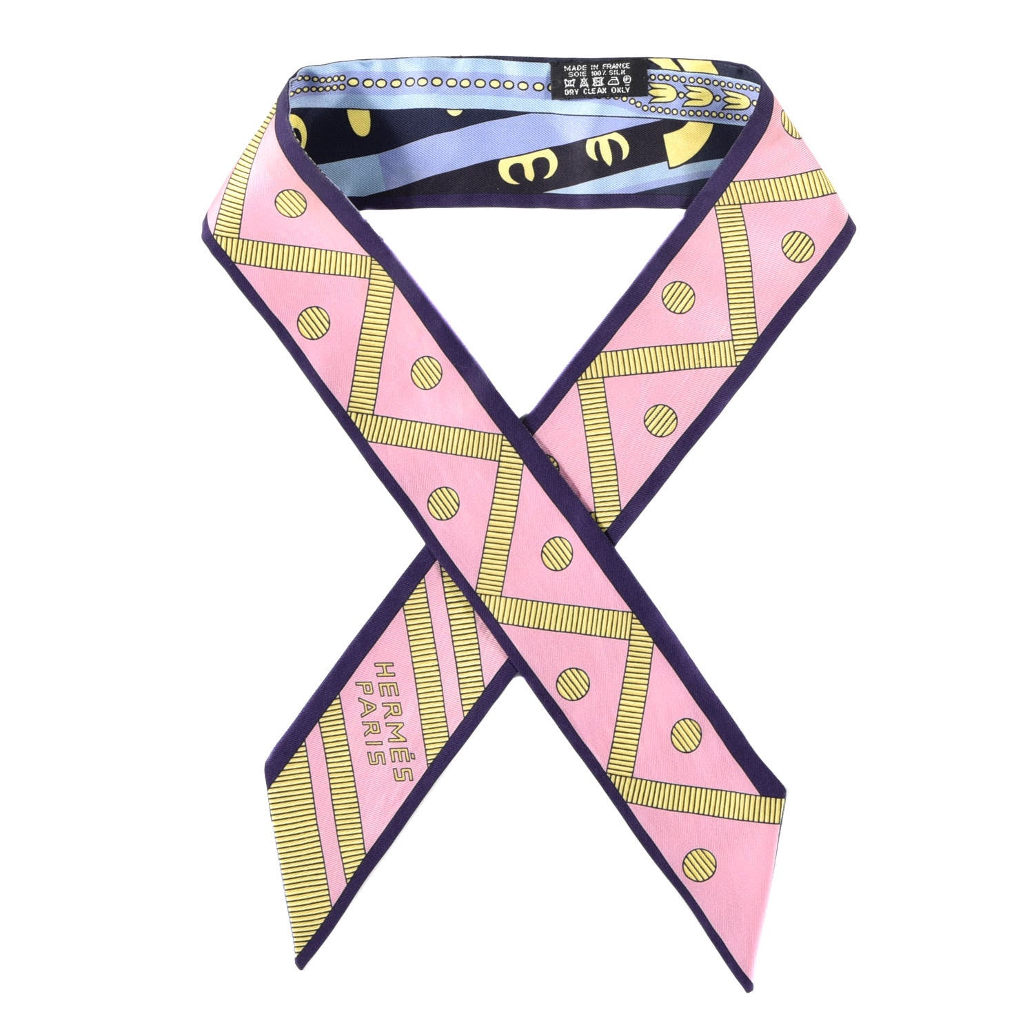 Hermes Silk Balade en Berline Twilly Vieux Rose Marine Jaune 1 of 4