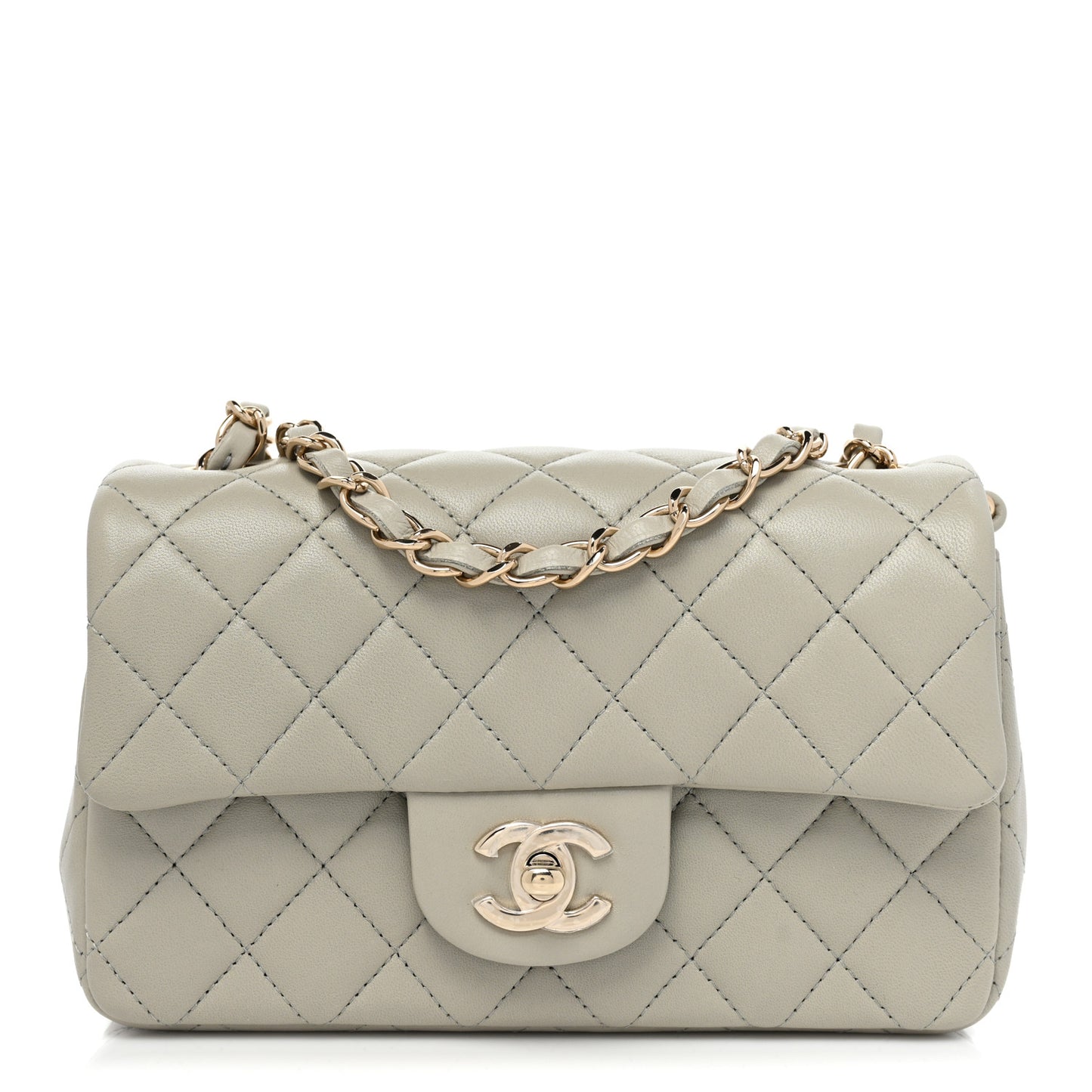 Lambskin Quilted Mini Rectangular Flap Grey