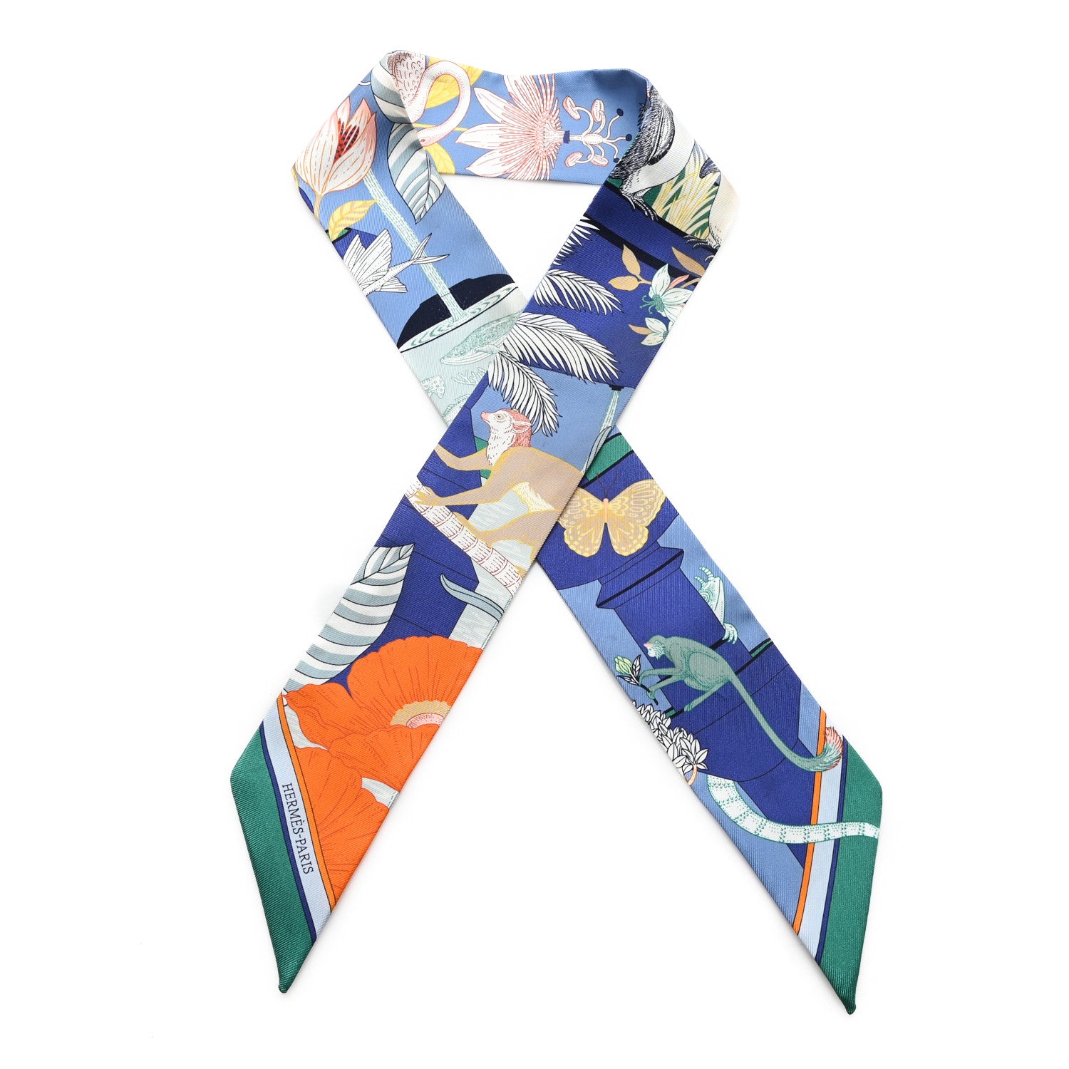 Hermes Silk Precious Paradise Twilly Bleu Jean Orange Vert 1 of 4