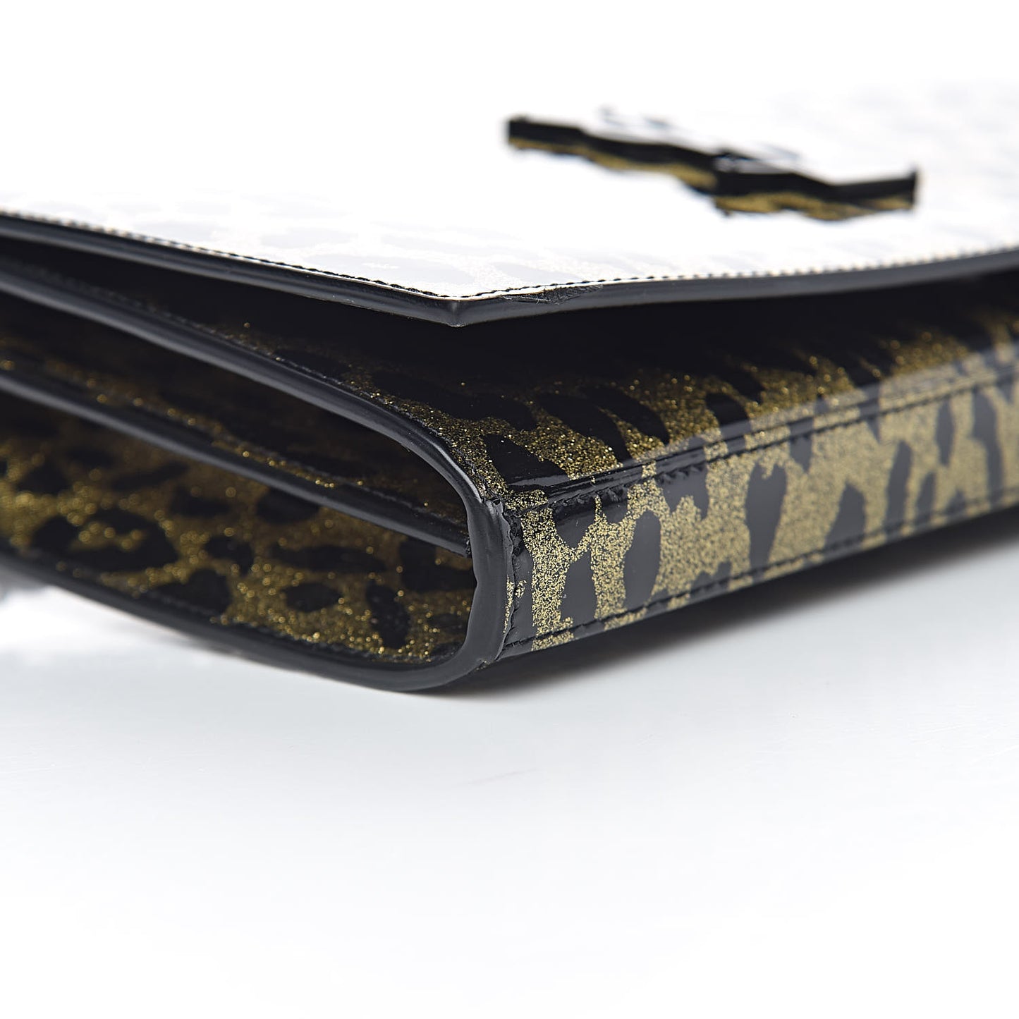 Patent Leopard Print Monogram Chain Wallet Leopard Black Gold