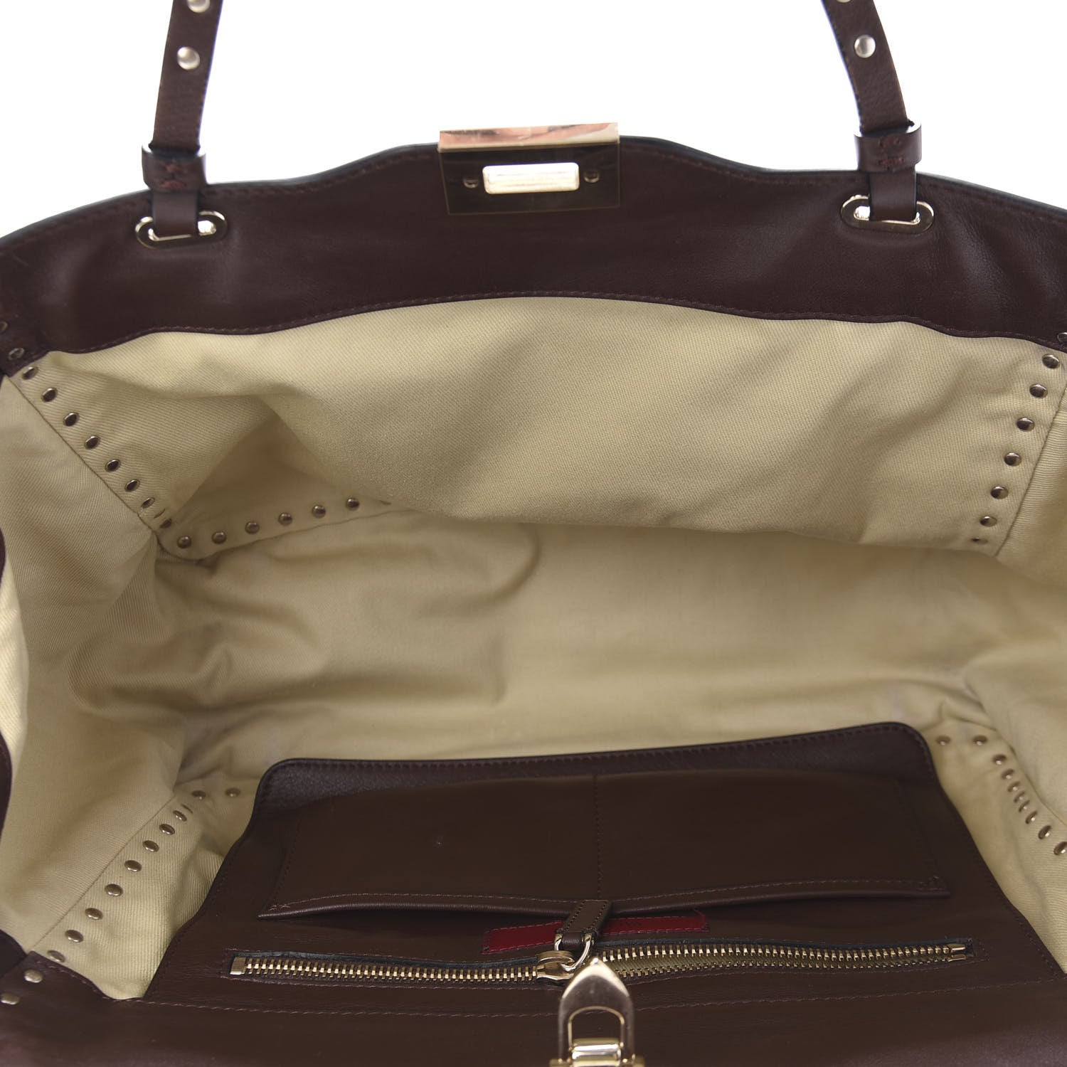 Valentino Garavani Vitello Medium Rockstud Tote Cacao 5 of 9
