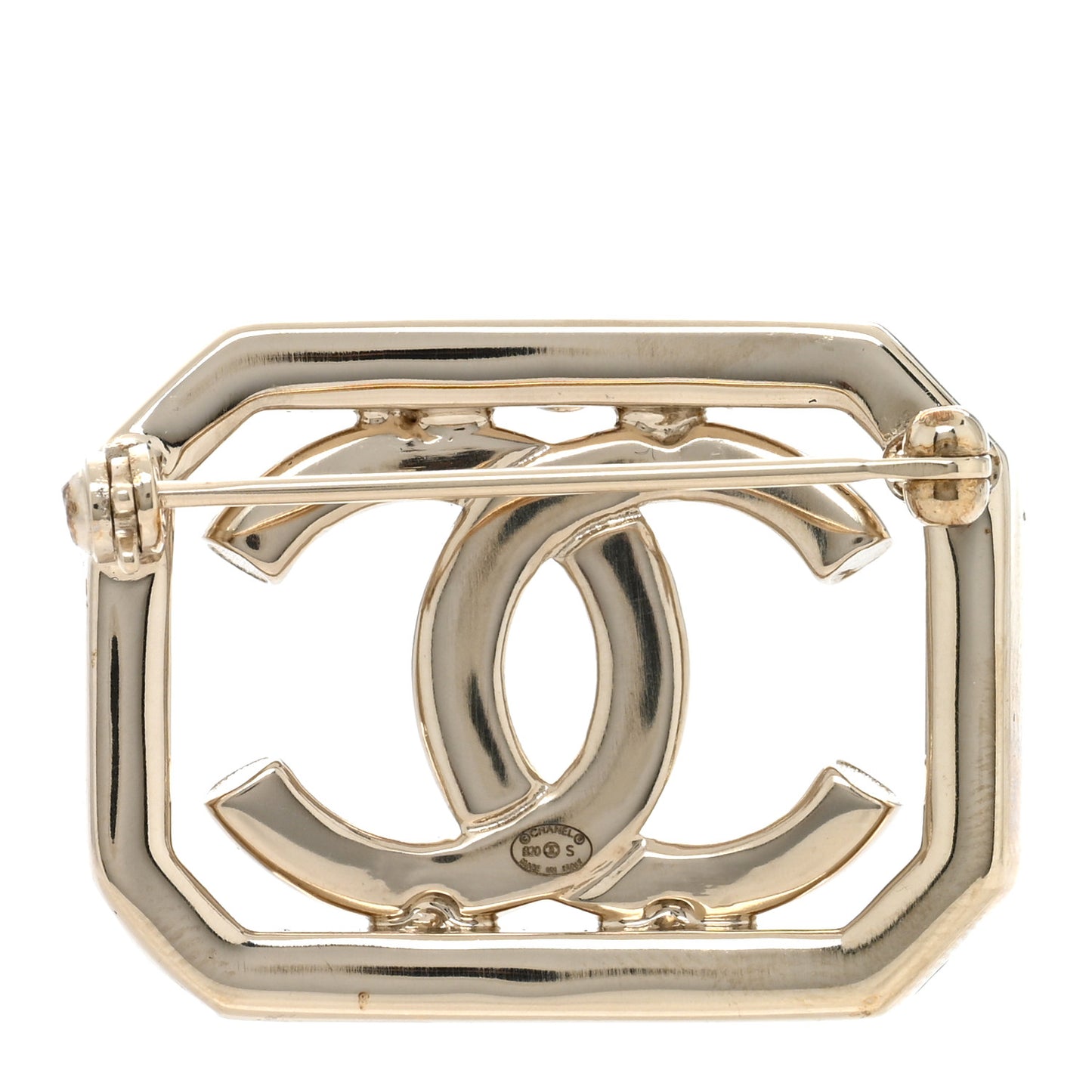 Pearl Crystal CC Square Brooch Gold