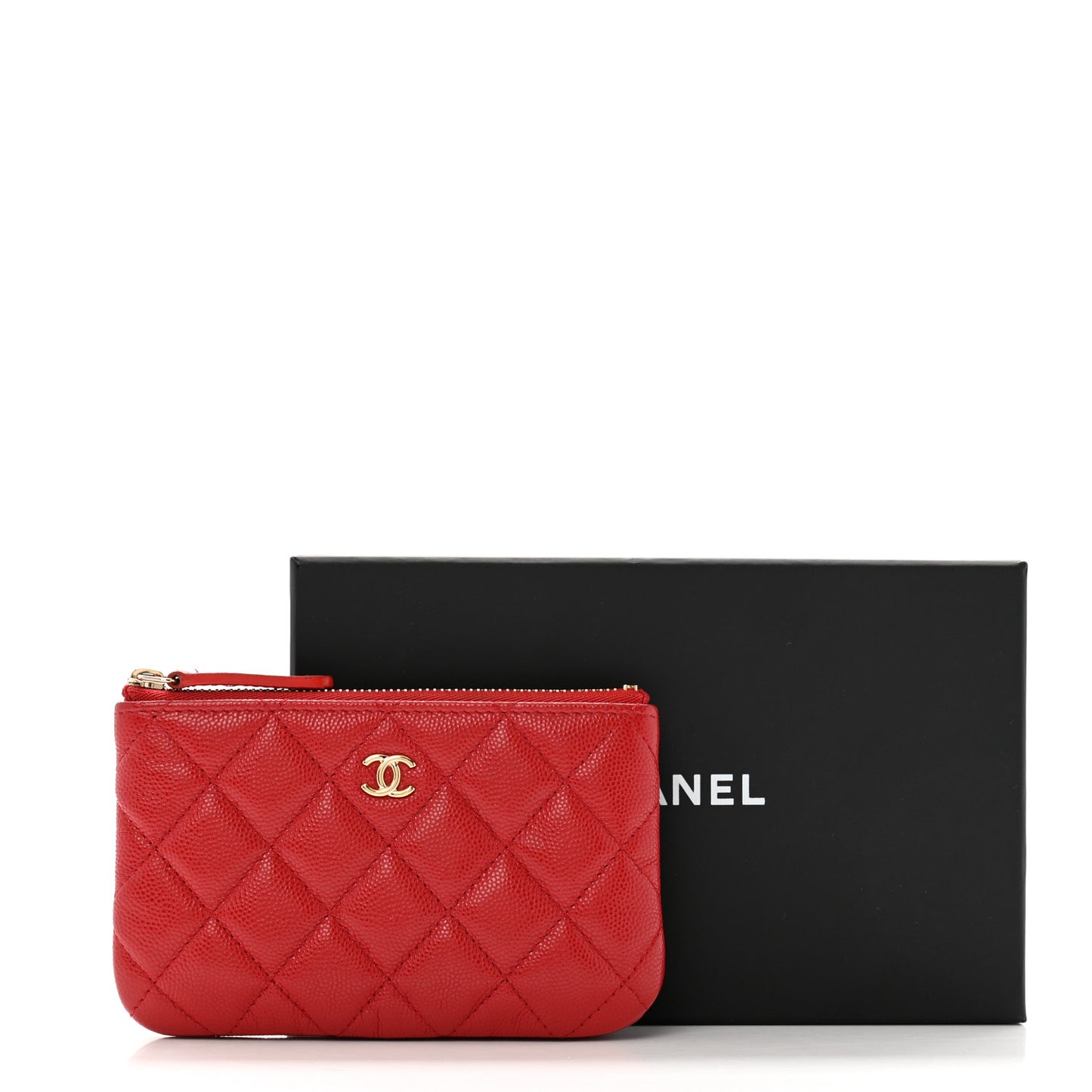 Caviar Quilted Small Cosmetic Case Red