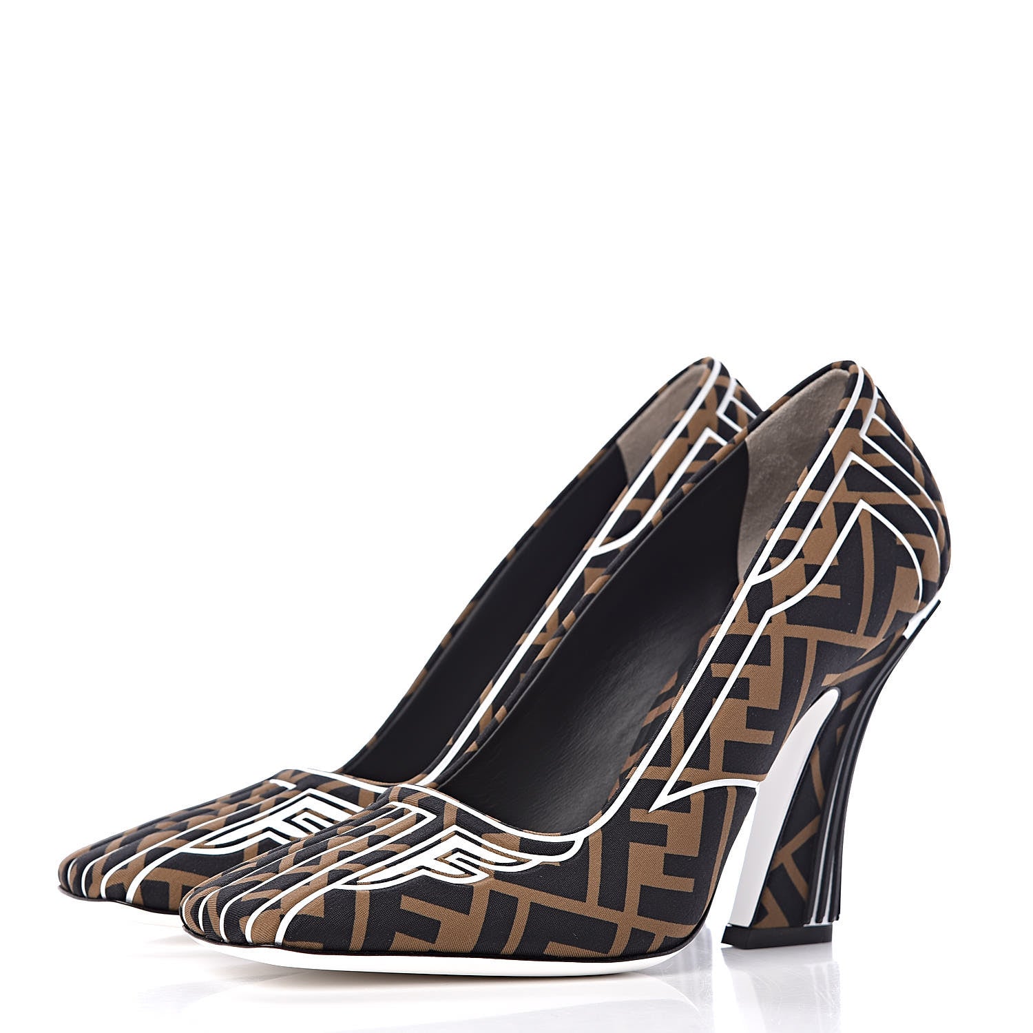 Fendi Lycra Film FF FFreedom Decollete Pumps 38 Tobacco Moro White 3 of 8