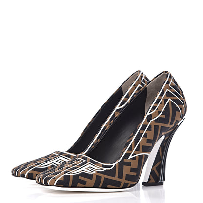 Fendi Lycra Film FF FFreedom Decollete Pumps 38 Tobacco Moro White 3 of 8