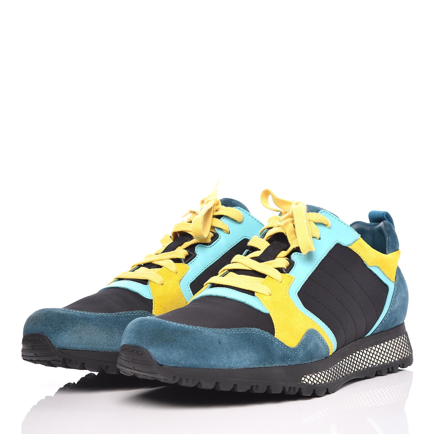 Gucci Suede Calfskin Mens Low Top Sneakers 11 Teal Yellow 3 of 9