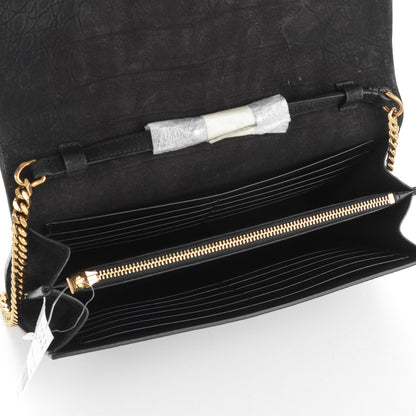 Saint Laurent Crocodile Embossed Nubuck Monogram Chain Wallet in Black 5 of 7