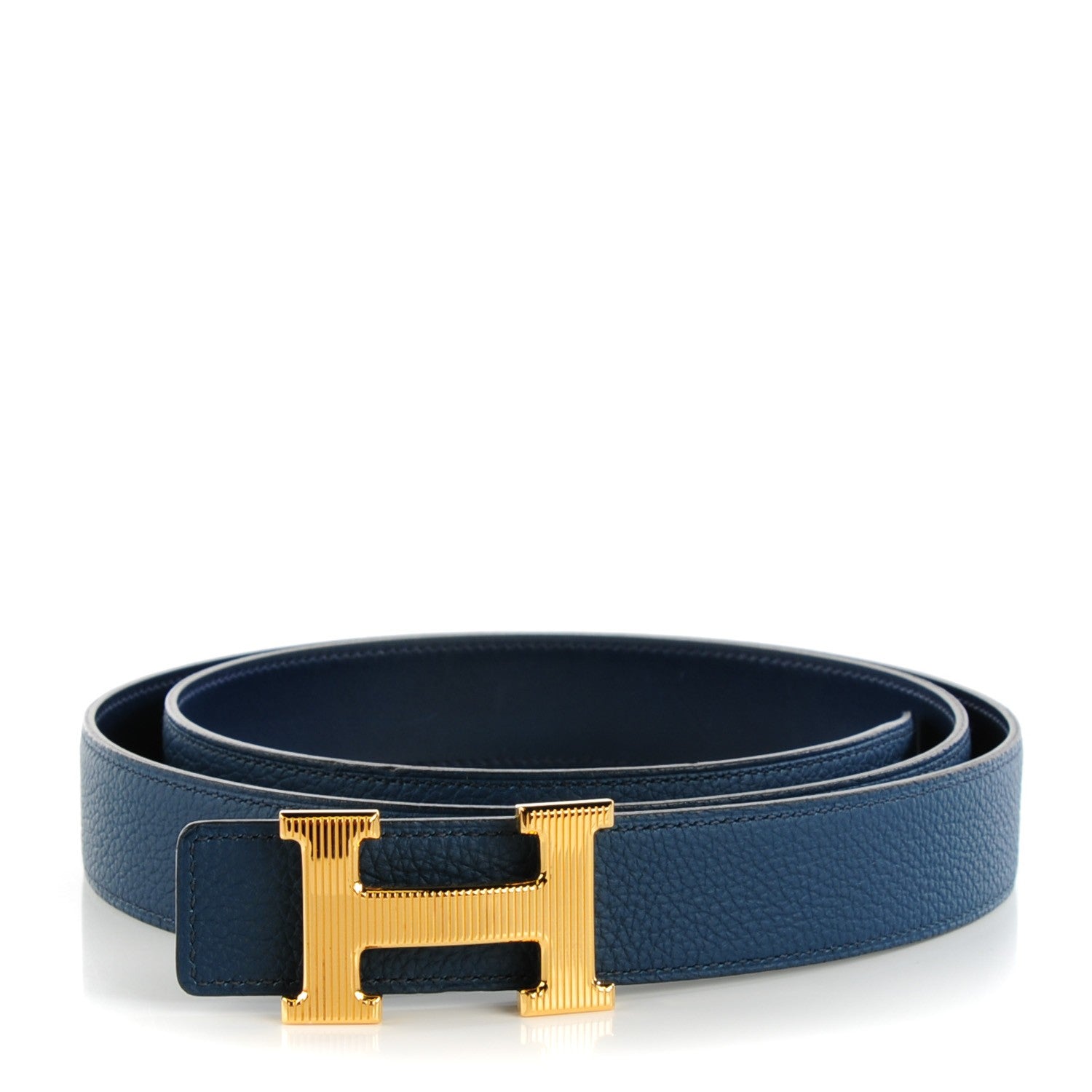 Hermes Box Togo 32mm Calandre H Belt 115 Bleu Ocean 1 of 16