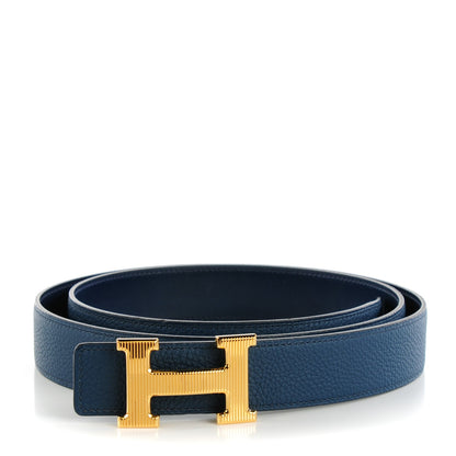 Hermes Box Togo 32mm Calandre H Belt 115 Bleu Ocean 1 of 16