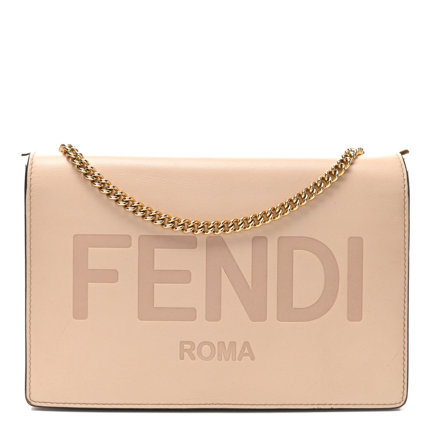 Fendi Vitello King Tamponato Logo Embossed Medium Wallet On Chain Poudre 1 of 12