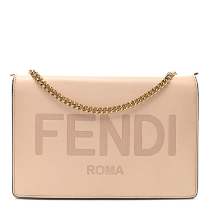 Fendi Vitello King Tamponato Logo Embossed Medium Wallet On Chain Poudre 1 of 12