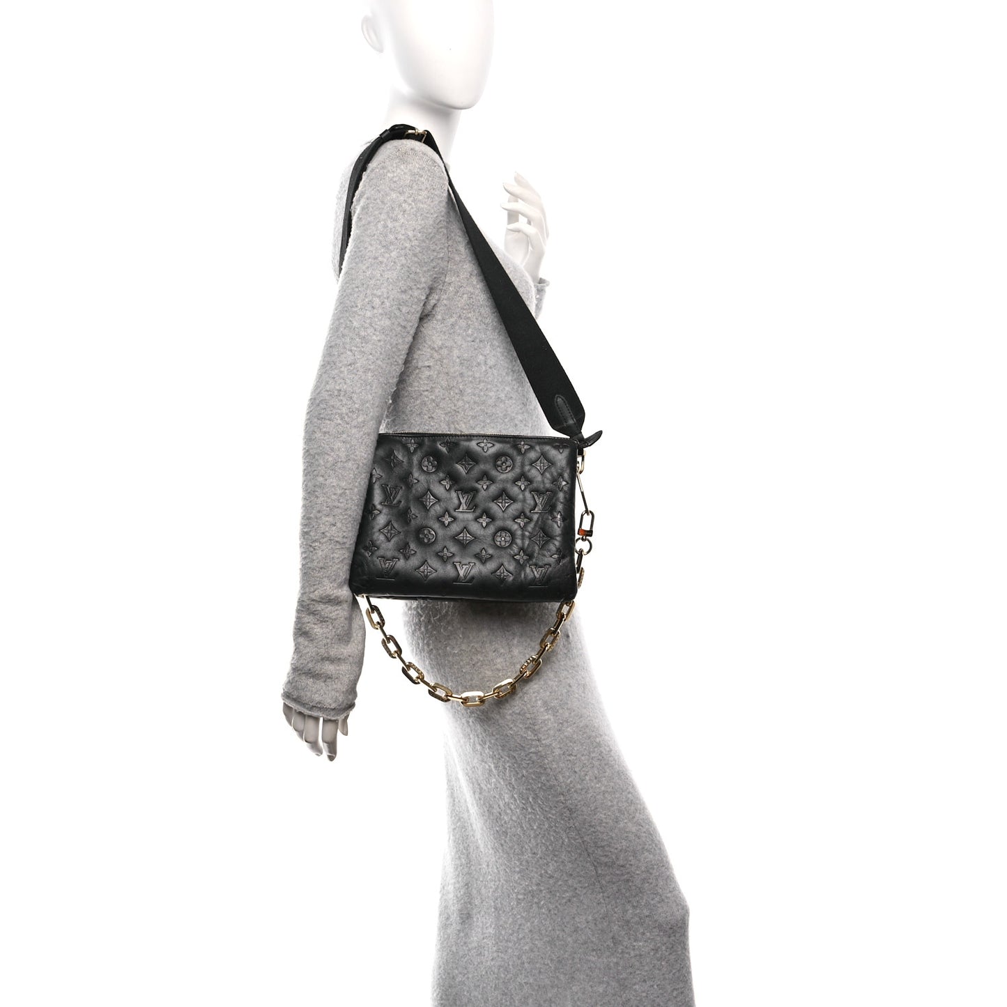 Lambskin Embossed Monogram Coussin PM Black Black