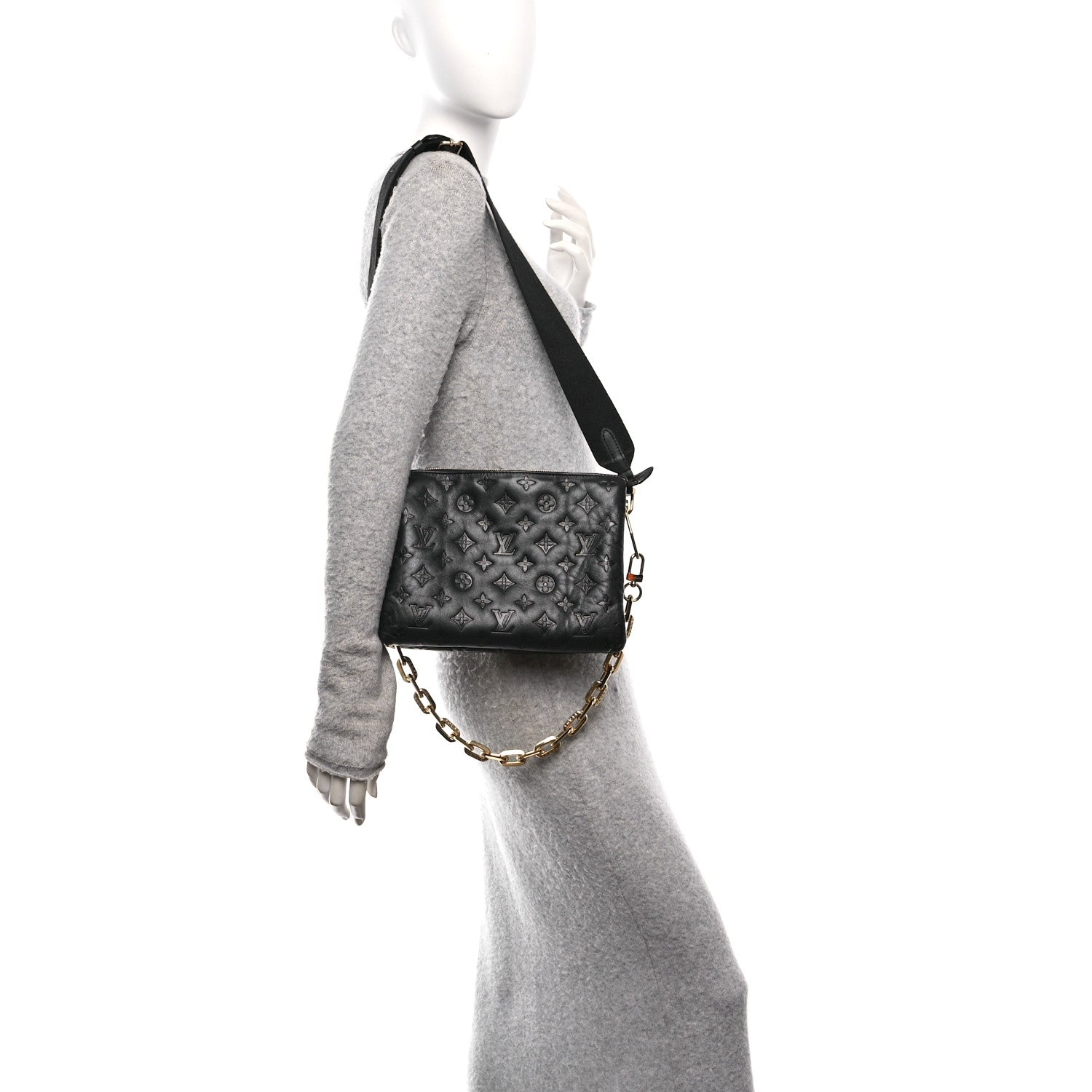 Louis Vuitton Lambskin Embossed Monogram Coussin PM Black Black 2 of 11