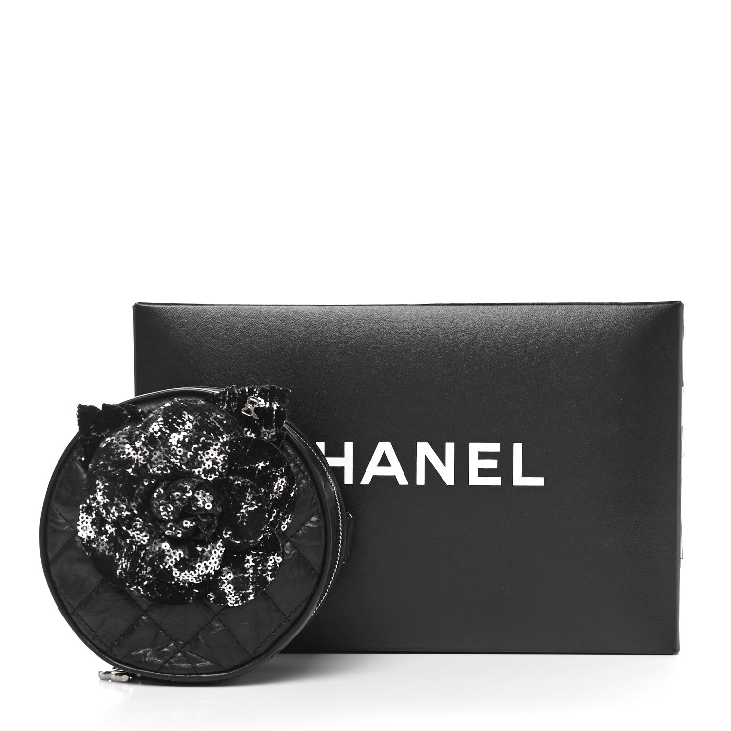 Chanel Aged Calfskin Sequin Quilted Camelia Clutch Black 11 of 11