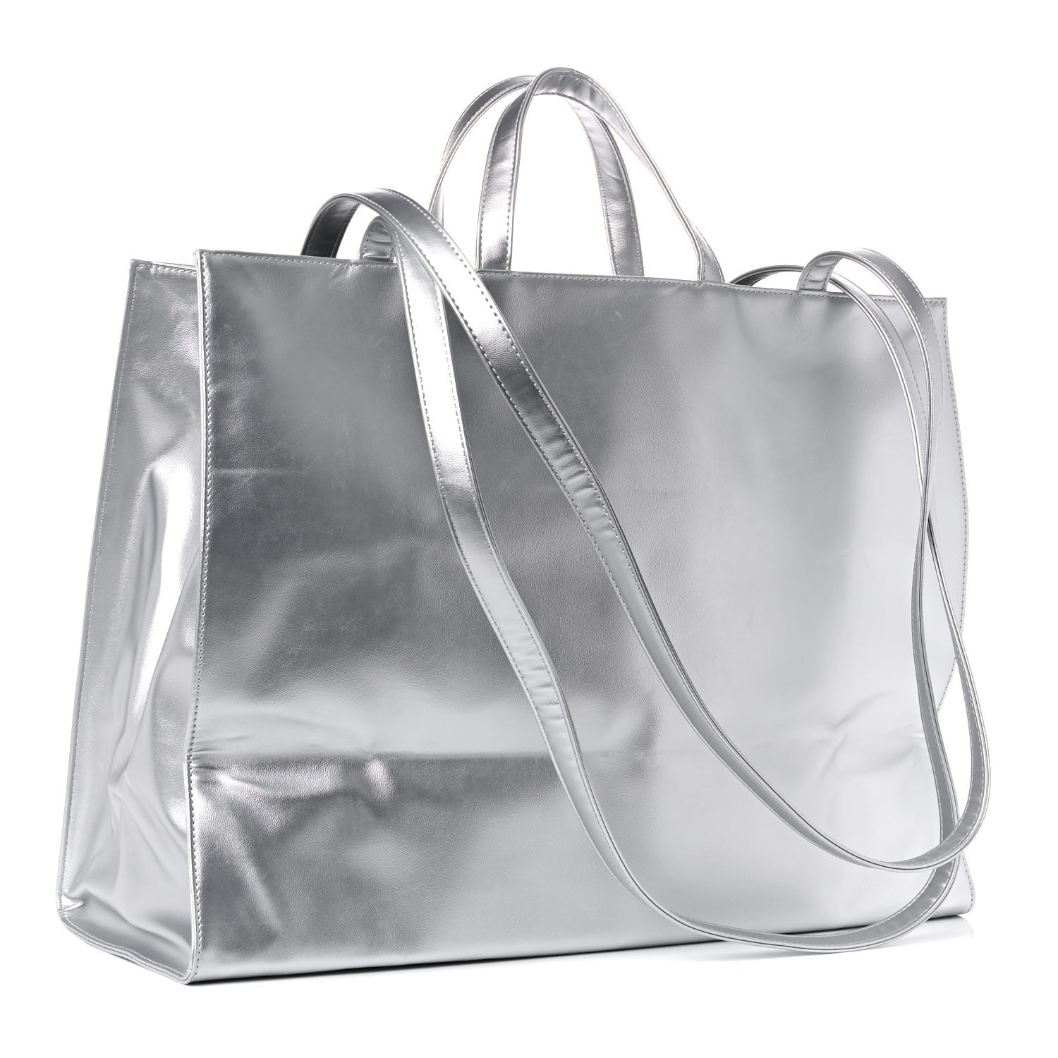Telfar Metallic Vegan Leather Large Shopping Bag Silver 3 of 10