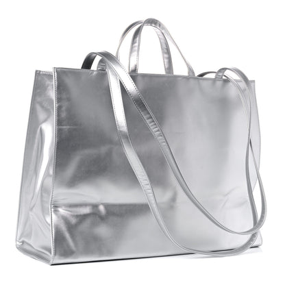 Telfar Metallic Vegan Leather Large Shopping Bag Silver 3 of 10
