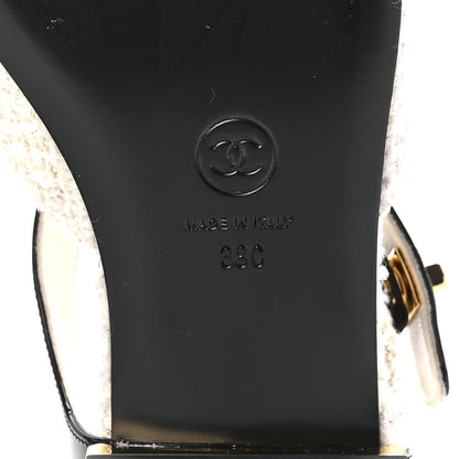 Chanel Tweed Patent Cap Toe Ballerina Flats 38 White Black 8 of 11