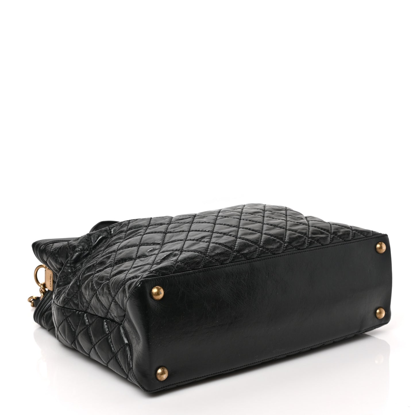 Glazed Calfskin Quilted Large Boy Tote Black