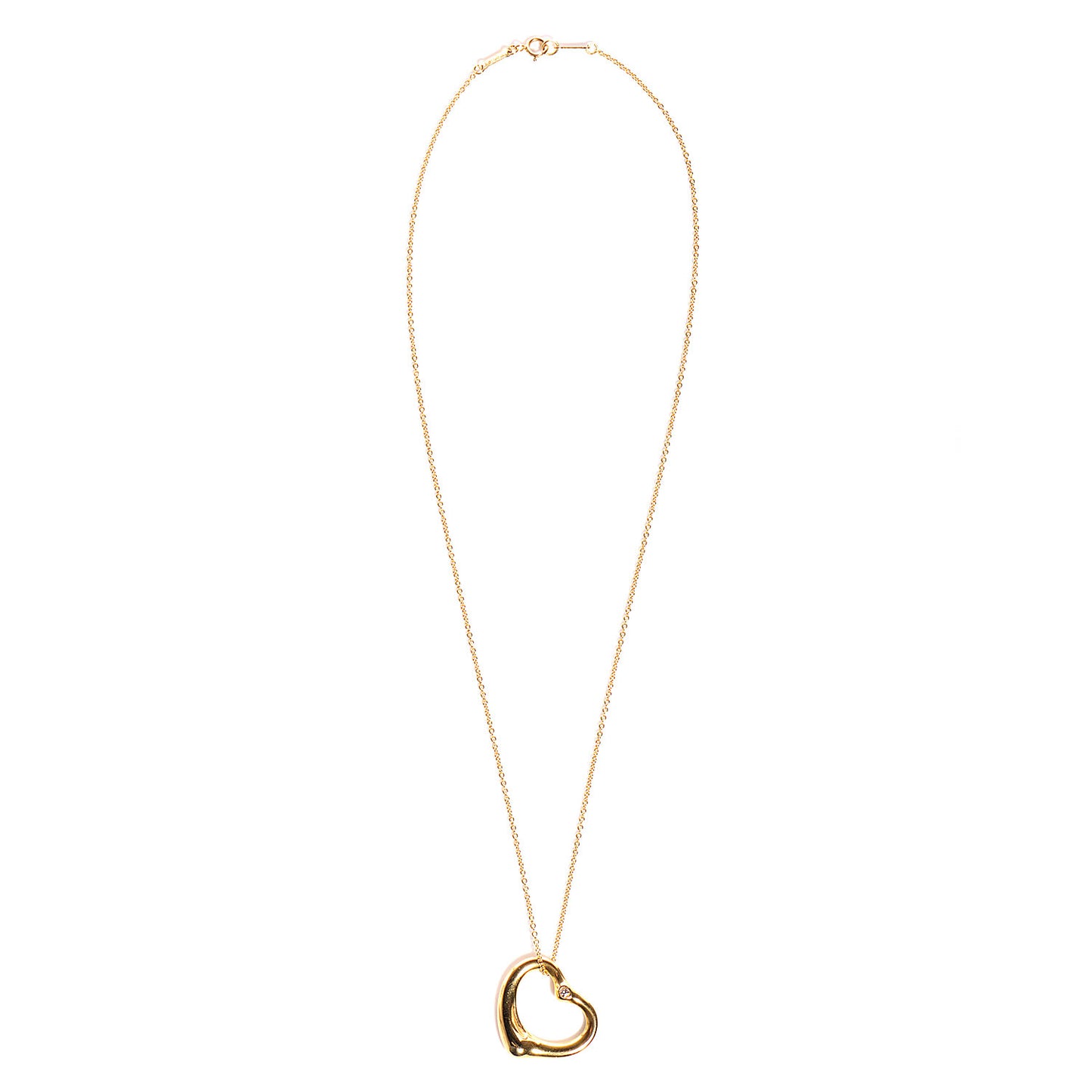 18K Yellow Gold Diamond Large Elsa Peretti Open Heart Pendant Necklace